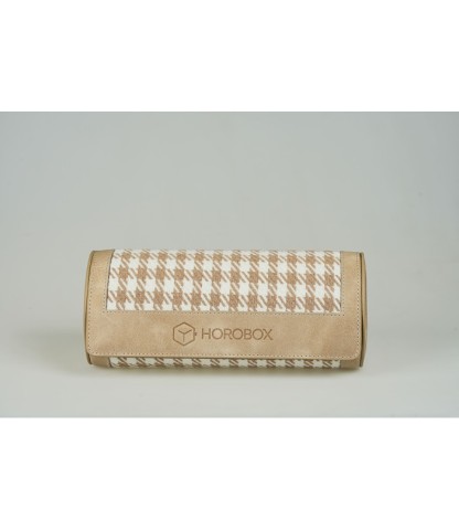 Horobox 3'lü Saat Taşıma Kutusu - Krem Açık Kahve Desenli