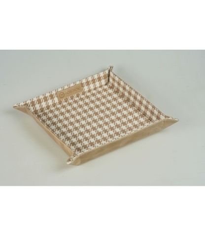 Deri Saat Tepsisi - Krem Açık Kahve Desenli