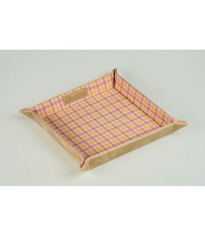 Deri Saat Tepsisi - Sarı-Pembe Desenli