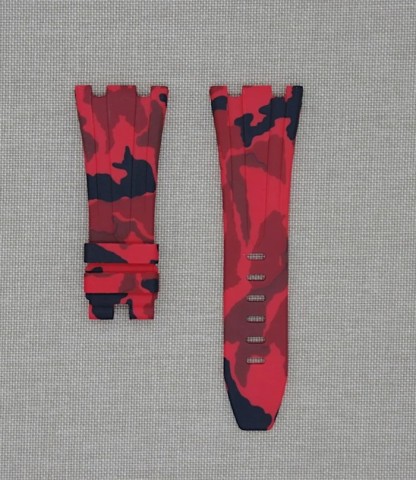 Tempomat Madrid - Audemars Piguet Royal Oak Offshore 42mm Model Ailesi Uyumlu Kauçuk Kayış - Kırmızı Kamuflaj