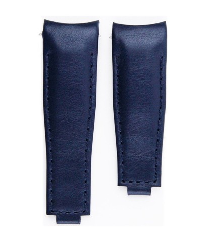 EH9BLU46 - Orijinal Rolex Klipsine Uygun Kavisli Deri Kayış / Renk: Mavi / Ebat: 4/6