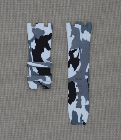 Tempomat Madrid - Audemars Piguet Royal Oak Offshore 44mm Model Ailesi Uyumlu Kauçuk Kayış - Beyaz Kamuflaj